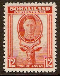 Somaliland Protectorate 1942 12a Red-orange. SG112.